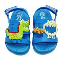 Sandália Papete Plugt Infantil Menino Mini Bizz Monstrinhos Azul Royal Calce Facil + Brilha no Escuro