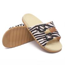 Sandalia Papete Rasteira Femina Fivela Zebra