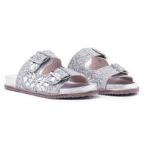 Sandália Papete Rasteira Pedrarias Fivela Ajustável Feminina Moda Fashion Passeio Sola Borracha