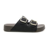 Sandália Papete Slide Couro Masculina Fivelas Duplas Ajustáveis Solado Anatômico Confortável Casual