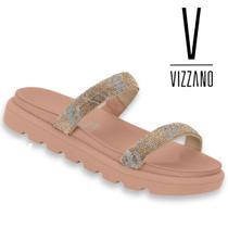 Sandalia Papete Vizzano Original Feminino Rasteira Flat Strass Papete Rasteira Chinelo Slide Conforto Rasteirinha