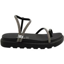 Sandália Papete Vizzano Plataforma Tiras Strass Black Diamond Feminina