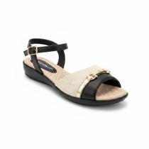 Sandália Piccadilly Corrente Elegância Off White Preto - Sandália Piccadilly Corrente Elegância Off White Preto -