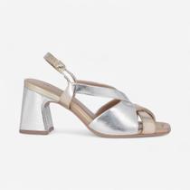 Sandália Piccadilly Salto Bloco Metalizada Ouro/Prata