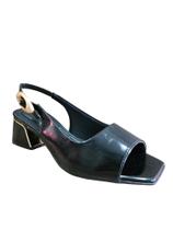 Sandália Piccadilly Verniz Preto Feminino Peep Toe Conforto