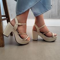 Sandália Plataforma Calella Tiras Brilho Salto Alto Meia Pata