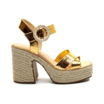 Sandália Plataforma Couro Ouro Cecconello 2850001-2