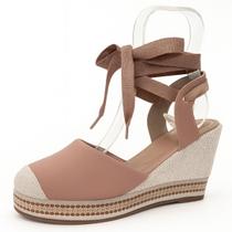 Sandália Plataforma Feminina Anabela Amarração Cordão Regulável Salto Médio Confortável 920-08