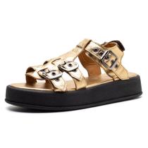 Sandália Plataforma Justine 100% Couro Ouro