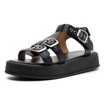 Sandália Plataforma Justine 100% Couro Preto