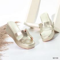 Sandália Plataforma Salto Anabela papete Peep Toe Cabedal H Tamanco Confortável Ref 2113