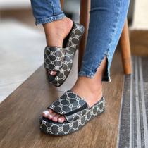 Sandália Plataforma Slide Feminina Estampada com tiras autocolantes Confortável Moderna Casual Sandália Plataforma Slide Feminina Estampada com tiras autocolantes Confortável Moderna Casual