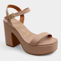 Sandália Plataforma Vizzano Salto Grosso Tira Única Feminino - Bege