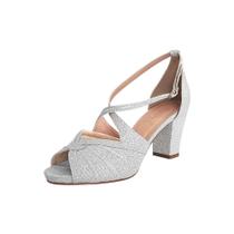 Sandalia Prata Festa Dança Salto Grosso Confortável