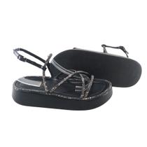 Sandalia Preta Flat feminina com strass