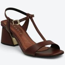 Sandália Ramarim Marrom Salto Médio Bloco T-Strap 2528102 Cor:MarromTamanho:35