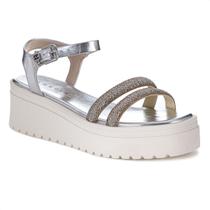 Sandália Ramarim MetalPlus Tira Meia Cana Prata e Off White - Feminino