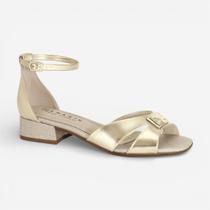 Sandália Ramarim Salto Baixo Metalizada Dourada