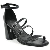 Sandália Ramarim Salto Bloco Médio Fivelas Feminina - Preto