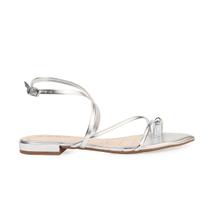 Sandália Rasteira com Bico Folha, Tiras Finas e Detalhe de Dedeira em Metal - Bebecê - Dourada / Prata