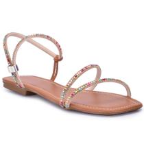 Sandália Rasteira Confortável Brilho strass Flat Moda Luxo Strass