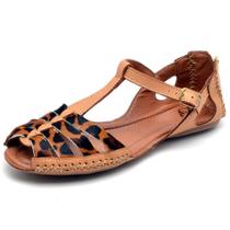 Sandalia Rasteira Conforto Feminina Couro de Onça Animal Print Salto Baixo Fecho Ziper e Fivela Sandalia Rasteira Conforto Feminina Couro de Onça Animal Print Salto Baixo Fecho Ziper e Fivela