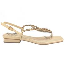 Sandália rasteira couro off white pedraria maithe 180b42