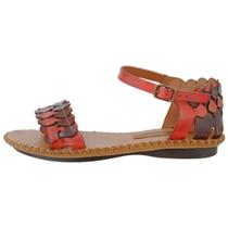 Sandalia Rasteira de Couro Confortável Solado Antiderrapante Com Feixe na Lateral Com Detalhes Elegante