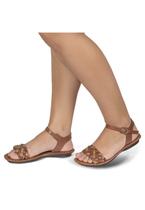 Sandália Rasteira em Couro Conhaque Café