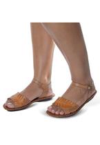 Sandália Rasteira em Couro Taupe Laranja