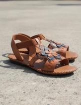 Sandália Rasteira em Couro Whisky Laranja