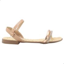 Sandália Rasteira Feminina Beira Rio Napa Turim Metalizado Strass Nude e Ouro Rosado Sandália Rasteira Feminina Beira Rio Napa Turim Metalizado Strass Nude e Ouro Rosado