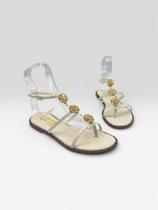 Sandália Rasteira Feminina Com Pedras E Tiras Off White/Champanhe Sandália Rasteira Feminina Com Pedras E Tiras Off White/Champanhe