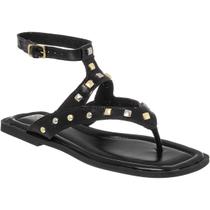Sandália Rasteira Feminina com Tachas Dourada e Prata Fivela Ajustável Moderno Tendência Verão Olzzy