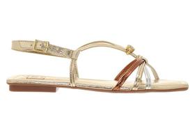 Sandália Rasteira Feminina Com Tiras Finas E Detalhe De Strass Dourado