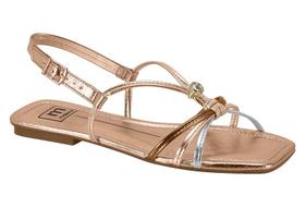 Sandália Rasteira Feminina Com Tiras Finas E Detalhe De Strass Ouro Rosado Sandália Rasteira Feminina Com Tiras Finas E Detalhe De Strass Ouro Rosado