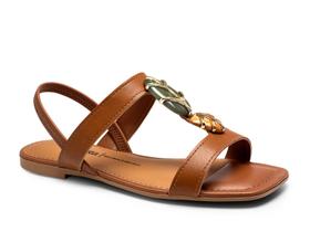 Sandália Rasteira Feminina Dakota Calce Fácil Pedraria Caramelo Y9611