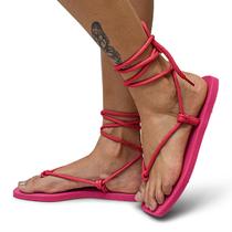 Sandália Rasteira Feminina de Amarrar Bico Quadrado Modernidade Inovação Lançamento Rosa Você Mulher Mais Linda Ainda