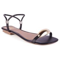 Sandália Rasteira Feminina Delicada Brilho Metal Lesma Tiras Finas Olzzy Casual Rasteirinha