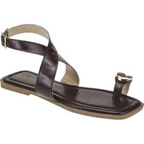 Sandália Rasteira Feminina Enfeite Dourado Bico Quadrado Rasteirinha