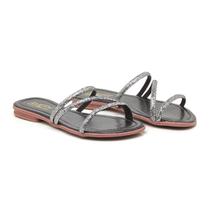 Sandália Rasteira Feminina Flat Chinelo Tira Strass Super Confortável