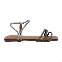 Sandália Rasteira Feminina Melshoes Cinza com Strass Sandália Rasteira Feminina Melshoes Cinza com Strass
