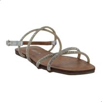 Sandália Rasteira Feminina Melshoes Prata Com Strass Sandália Rasteira Feminina Melshoes Prata Com Strass