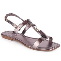 Sandália Rasteira Feminina Metalizada com Pedrarias Confortável e Elegante para Festas e Dia a Dia