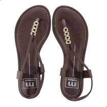 Sandália Rasteira Feminina Moleca Milano Napa Turim Geométrico Roma Chocolate
