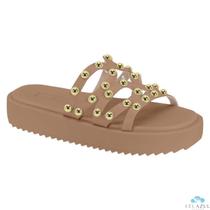 Sandália Rasteira Feminina Moleca Tiras Aplicações Conforto Estilo Casual