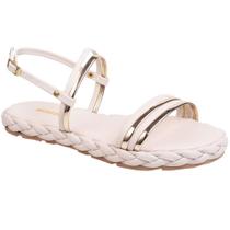 Sandália Rasteira Feminina Off White Ouro Akazzo 3780C