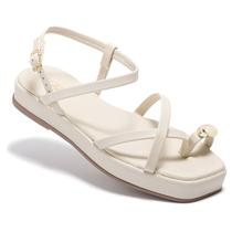 Sandália Rasteira Feminina Olzzy Design Moderno com Detalhe Metálico Dourado Confortável e Leve