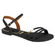 Sandália Rasteira Feminina Vizzano Croco Ajustável - Preto/ Dourado