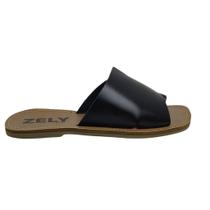 Sandalia rasteira feminina zely prata/preto dedo ref 1007